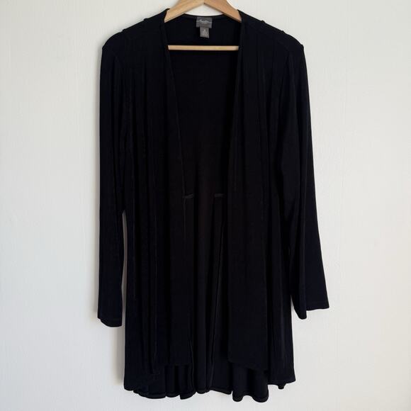 Chico’s Travelers Black Slinky Open Front Cardigan Jacket XL Minimalist Timeless - Picture 1 of 11
